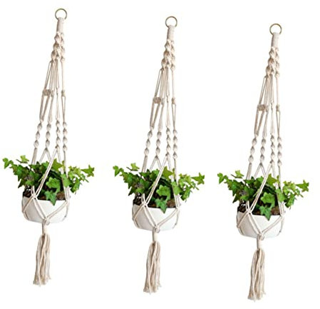 Happyyami 3stücke Blumentopf Hängende Netztasche Aus Baumwolle Handgefertigter Pflanzenaufhänger Für Innen Und Außenbereich Wandmontage Mittelgroß Für Pflanzen Und Blumentöpfe