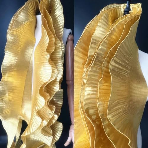 15 cm Breite, Metallwelle, einfarbig, Rüschen, Plissee-Spitzenstoff, 1 Yard-Gold-1 Yard