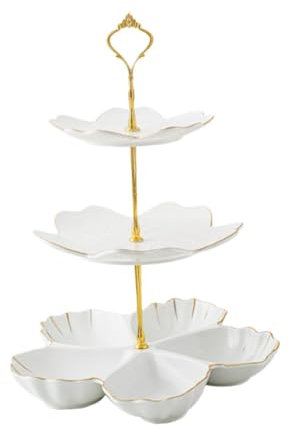 Milageto Alzata per Dolci in Ceramica a più Livelli, Torre espositiva per Dessert in Porcellana, Decorazione per la casa, Supporto per servire Dessert, Vassoio, 3 Livelli Bianco
