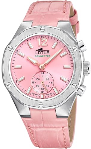 LOTUS Montre Intelligente Femme Hybride Connected Cuir Rose Analogique - Verre minéral résistant - Étanche 10 ATM - Contrôle Musique, podomètre, Notifications et rejet d’appels 18972/2