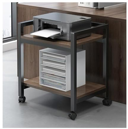 HUFIREHU Printer Rack Stand Large 2 Tier Laser Table Heavy Duty Small On Wheels Mobile Storage Cart Shelf(Walnut)