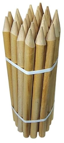 Juego de 25 estacas ovaladas de madera de haya, ideales para postes de vallas y trabajos de jardinería, robustas varillas de 22 mm de diámetro (120 cm)