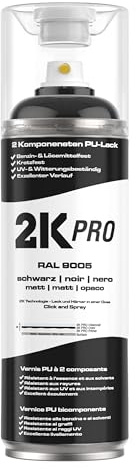 2K PRO 2K Spraydose 400ml - 2 Komponenten Sprühlack, Schnelltrocknender Spritzlack, UV-Beständig, Stoss- und Kratzfest | Schwarz Matt