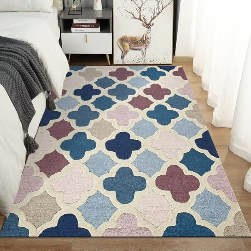RUGMRZ Antirutsch Für Teppich Bettvorleger Waschbar Rosa blau geometrisches Druckdesign Sofa Wohnaccessoires Deko Ornament 130X190CM