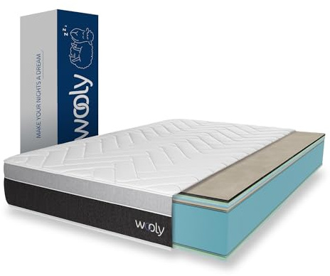 Wooly - Level II - Colchón 150x190 cm Viscoelástico - 30 cm | Confort Premium 13 Capas - Gel Activo - Fibra Natural de Lana - Espuma Viscoelástica - Blue Látex - Soporte Firme
