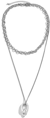 Halskette Herren Silber, Eisen Halskette Männer 2-Lagig mit Anhänger Doppelringe Halsketten mit Anhänger 70cm