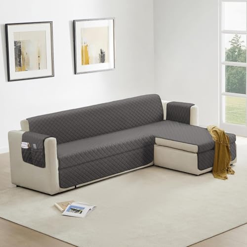 Homebliss Sofa Überzug L Form 300cm Wasserdicht, Couch Überzug für Katze und Hund, Sofaschone Universell Reversibel, Dunkelgrau