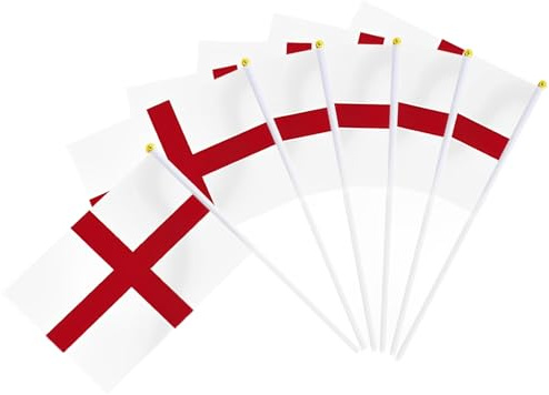 St Georges Day Decorations, 12Pcs England Flag on Sticks, 21cm X 14cm, St Georges Flag Perfect for St. Georges Day Euros Cup and Independence Day Celebrations