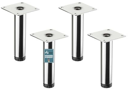 SOTOOLS 4er Set Möbelfuß FurniFix D25x120 Chrom poliert Höhenverstellbarer Sofafuß, rund, aus Metall für Schrank, Bett, Sofa, Tisch, Sideboard