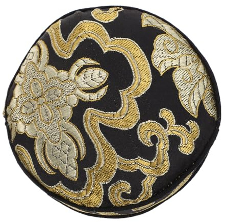 Buddhistische Schalenunterlage Rund 10cm, Schwarz, Traditionelles Muster | Leichte Baumwollstoff Ausführung, Dekorativer Halter für Klangschalen, Passend zur Buddha Schale, für Tempel und Wohnbereich