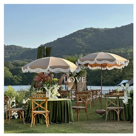 Parasol de plage rond réglable avec franges, protection UV 50+, 8 baleines, 200 x 240 cm, parfait pour terrasse et pare-soleil – Couleur A