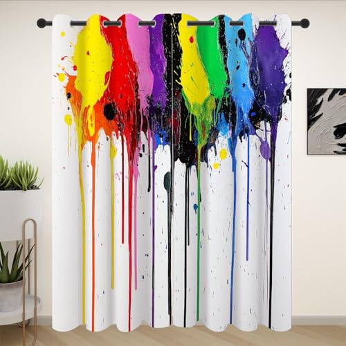 Abstract Graffiti Thermo Curtains 225x140 cm 2-Piece Set with Grommets Color Splash Blackout Drapes for Bedroom & Living Room Modern Art Window Decor
