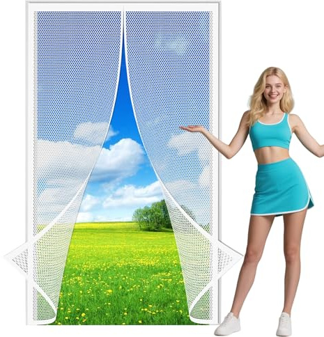 Magnetic Fly Insect Screen Door 74 x 249 cm No Drilling Mesh Curtain Self Sealing, Hands Free for Single Or Double Door Customize Size, White