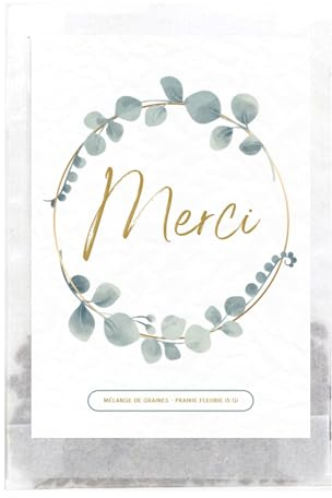 Graines de fleurs Merci (10-50 sachets) | Petit cadeau pour les invités | Cadeaux de remerciement originaux | Pour collègues, éducatrices, anniversaire enfant, mariage (Merci - Eucalyptus, 10)