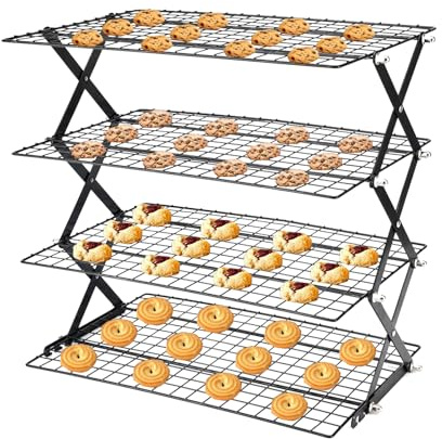 Cooling Racks for Cooking and Baking，2/3/4-Tier Upgraded Collapsible Cooling Rack，Adjustable 3 Setting Stackable Design，Nonstick Wire Rack for Baking，Roasting，Drying，Cookie，Cake，Muffins，Space Saving