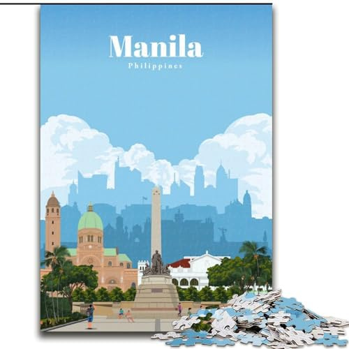 Puzzles 1000 pièces pour Adultes Voyage à Manille Jeu Familial Anti-Stress Défi Difficile Cadeaux du Père Noël Secret (50x75cm) 1000pcs