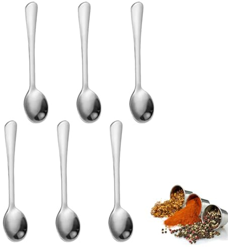 WeddHuis 6 Piezas Mini Cucharas de Acero Inoxidable para Tarros de Especias, Cucharas Pequeñas para Sal, Azúcar y Condimentos, Divertidas Mini Cucharillas (Tamaño Mini 7,5CM)