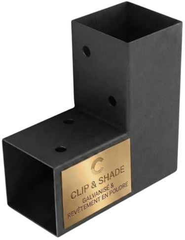 CLIP & SHADE Pfostenverbinder 70x70 mm L-Eckverbinder 2-Wege | Pfostenträger Holz 7x7 cm | Balkenschuh verzinkt & pulverbeschichtet | für Pergola, Carport, Terrassenüberdachung