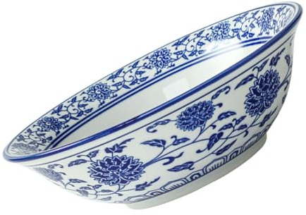 Healifty Ciotola Grande Per Zuppa e Noodles in Ceramica Blu e Bianca Stile Cinese, Insalatiera Spessa Per Hotel e Ristorante, Ciotola Di Porcellana Multiuso Per Ramen e Dessert