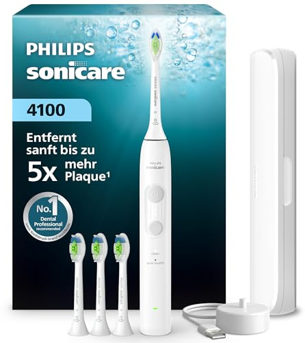 Philips Sonicare 4100 Series Electric Toothbrush - Sonic Toothbrush with Pressure Sensor, 4 Brushing Settings, EasyStart Feature, SmarTimer, 21-Day Runtime, Travel Case, White, HX4046/41, [New]
