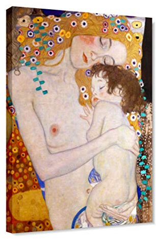 Quadri L&C ITALIA Impression sur Toile maternité du Tableau de Klimt Les Trois Âges de la Femme 50 x 70 cm sur châssis - pour Chambre à Coucher, séjour