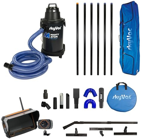 SkyVac Mighty Atom Gutter Cleaning Machine, Atom Gutter Cleaning Machine, Polypropylene, with 6 Push Fit Poles and Recordable SurveyCam Inspection System, 9m, 1600 W, 35 liters
