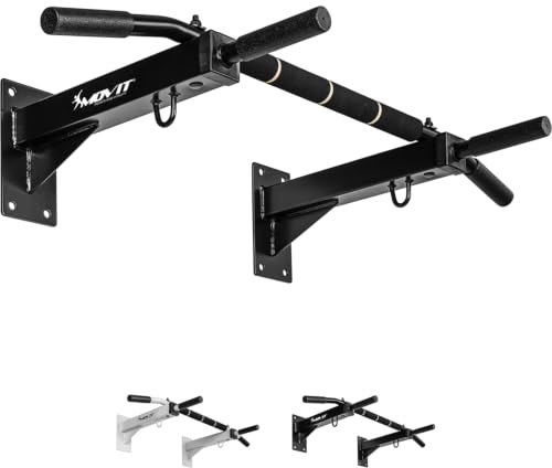 MOVIT® Profi Klimmzugstange zur Wandmontage, bis 350 kg, 4x rutschfeste Griffe + XXL Softgrip, 2x Ösen für Zubehör, schadstoffgeprüft, Weiß oder Schwarz, Türreck Reckstange Pull up bar