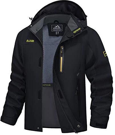 MAGCOMSEN Mens Rain Jackets Waterproof with Hood Lightweight Windbreaker Spring Softshell Jacket Hiking Fishing Coat Black, XL