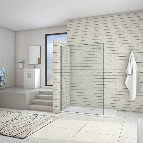 AICA paroi de douche 100x200cm douche à l'italienne en 10mm verre anticalcaire et securit avec une barre de fixation carrée extensible