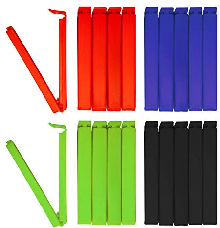 BUNEO COLORADO Tütenclips (20 Stück) | 20 Verschlussclips/Beutelklammern/Clips, jeweils 5 Stück in den Farben rot, grün, blau und schwarz sowie mit 11 cm Länge Cliptastisch funktionale Qualität