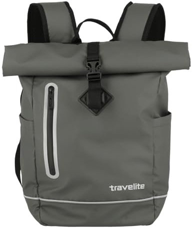 Travelite Rolltop Rucksack wasserfest, Fahrradrucksack, Freizeitrucksack mit Rolltop Verschluss & Reflektoren, BASICS, 48 cm, 19 Liter