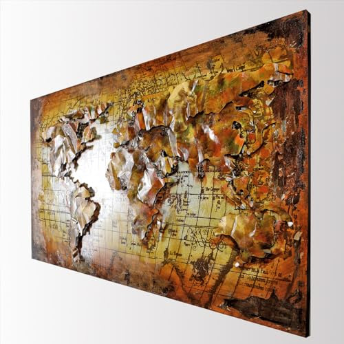 H4L 3D Wandbild Metall Weltkarte Metallbild Relief handgefertigt 123x83cm Unikat Bild