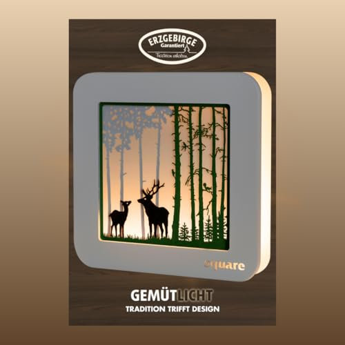 weigla SQUARE Standbild LED - Wald - Dekoleuchte - 29.0 x 29.0 x 5.5 cm - Stimmungslicht mit Batterie und Timer - Erzgebirge garantiert