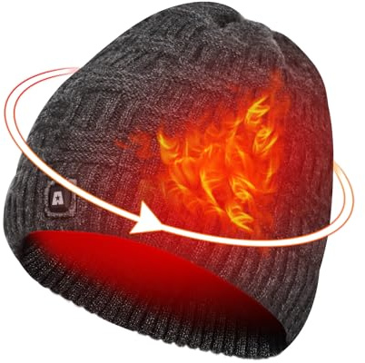 ARRIS Heated Hat Electric Heated Beanie Head Warmer with 7.4V Rechargeable Battery for Winter Outdoors Black