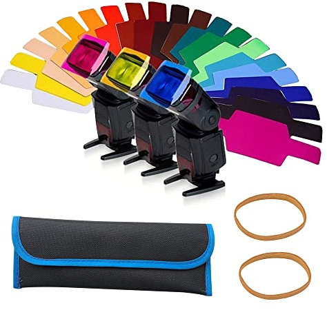 STCRERAG Filtro de gel flash, 20 geles de colores con 2 bandas de goma y bolsa, para cámara de luz de video LED (15 x 6 cm)