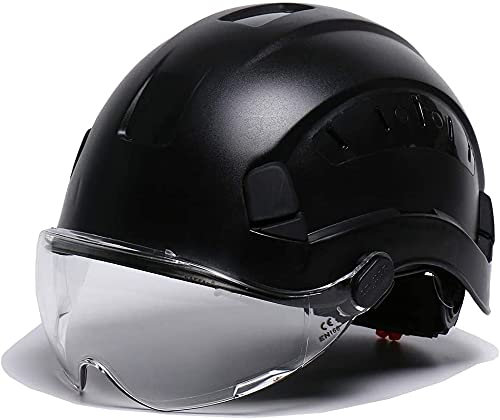 Casco de Seguridad Ajustable ABS Casco cómodo con Visera ahumada retráctil Arnés de 6 Puntos(Color:Black)