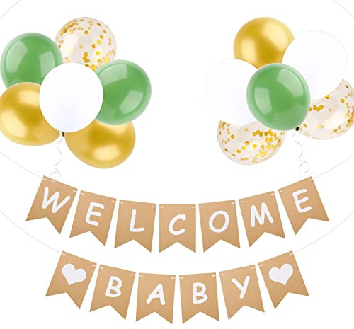Set 13 Pz Striscione Baby Shower Palloncini Festoni Carta Kraft Banner Scritta Decorazione Appendere Baby Shower Nascita Compleanno Festa Gender Reveal Addobbi Casa Fai da Te