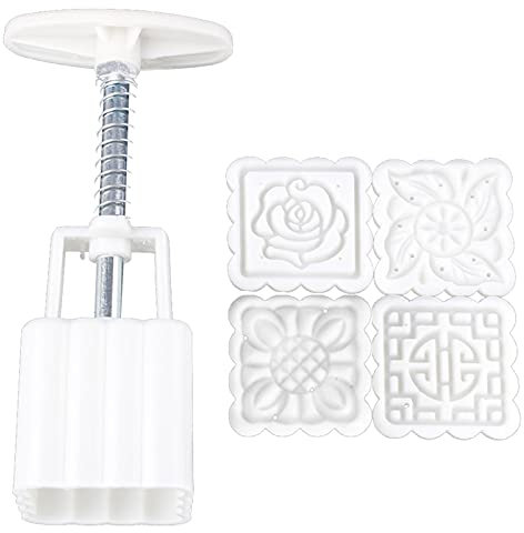 4 Style Round/Square Flower Mooncake Mold Set 100g DIY Hand Pressure Fondant Moon Cake Mould for Mid Autumn Festival Decoration Tool Cake Mold