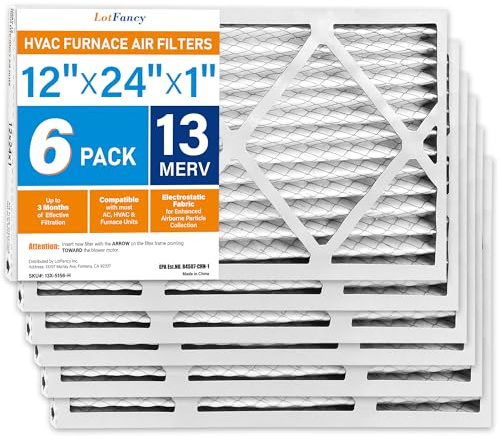 LotFancy 12 x 24 x 1 Luftfilter, MERV 13 AC Ofenfilter, 6 Stück gefaltete Klimaanlagen-HVAC-Filter (tatsächliche Größe: 30 x 60 x 1 cm)