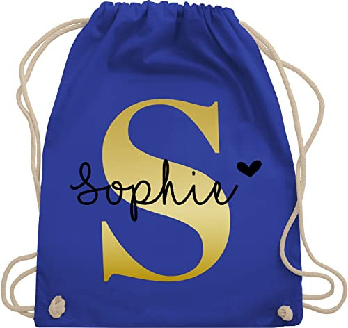 Turnbeutel Rucksack - Namens Geschenk I Anfangsbuchstabe personalisiert I Initialen mit Name - Unisize - Royalblau - baumwollrucksack personalisierter schulkind beutel personalisierte buchstabe