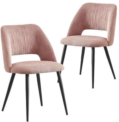 B&D home® Esszimmerstuhl Vicky 2er Set – Polsterstuhl aus hochwertigem Kordsamt in Rosa, ergonomisch & stabil, Metallbeine Schwarz, modern Industrial Design für Esszimmer, Küche & Büro
