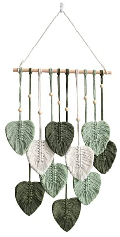 EXQUILEG Makramee Wandbehang Handgemacht Wohnungs Dekorationen Boho Makramee Wandteppich Gewebte Wandbehang Blatt Feder Wanddeko (Armeegrün)