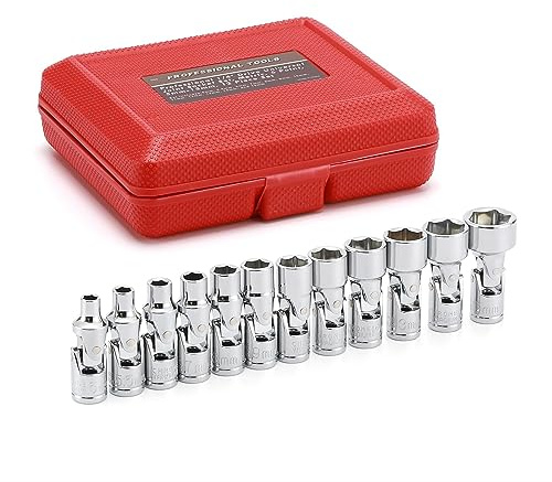 EMENTOL 12PCS 1/4 Drive Universal Joint Socket Set, 6 Point, Metric Universal Flex Socket Set, CR-V, Swivel Head, 5mm - 15mm