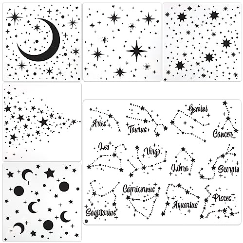6St Nachthimmel Schablonen, Mond und Stern Schablonen und Schablonen Sternzeichenchen, Wandmalerei Schablonen für Holzmöbel, Papier, Wände, Leinwände