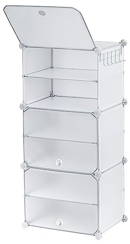 Baroni Home Scatole per Scarpe Impilabili Salvaspazio, Organizzatori Componibili, Pieghevoli in Plastica, Fino a Taglia 44, Bianco,6 Scomparti, 44x32x96 cm