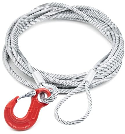 ALFA LOGISTIK Anschlagseil 8mm Durchmesser 25m Länge mit Haken und Öse - Drahtseil mit Haken - Stahlseil mit Ösen und Haken - Zuverlässiges Forstseil