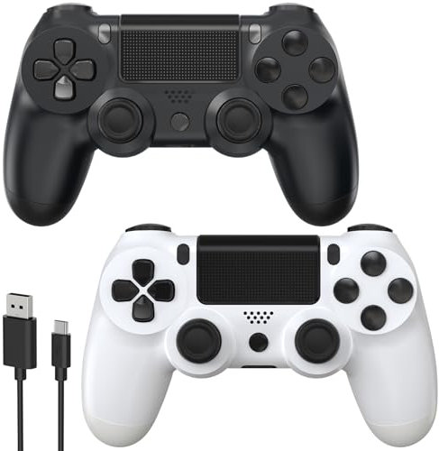2 Pack Wireless Controller for PS4, YCCTEAM Joystick Game Controller for P-4/Slim/Pro/PC Console With Touch Pad/Dual Vibration/Motion Control/Audio Function (Black+White)