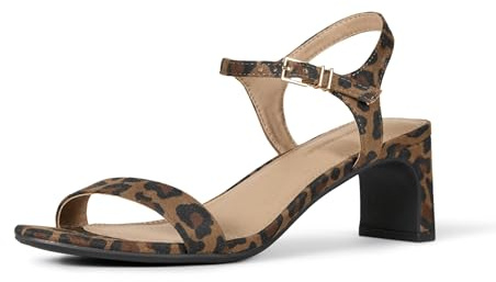 Amazon Essentials Women's Ankle Strap Low Heel, Leopard Faux Suede, 10