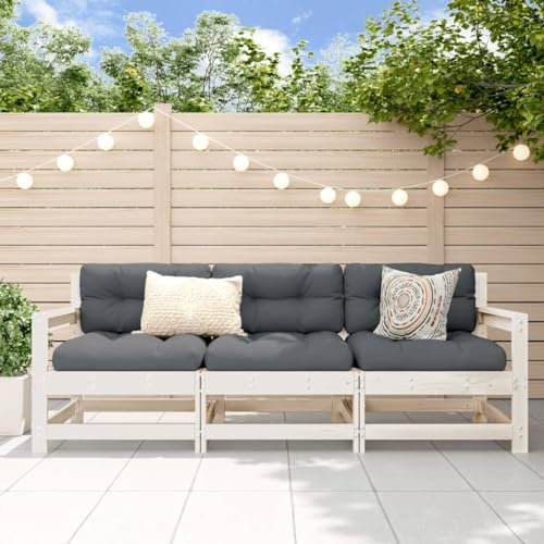 Gecheer 3-TLG. Lounge Gartenmöbel Set Holz Loungemöbel Terrasse Gartenlounge Sofa Outdoor Gartensofa Terrassenmöbel Sitzgruppe Garten Sitzgarnitur Gartengarnitur Weiß Massivholz Kiefer Type2