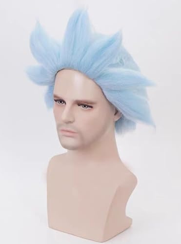 LeMarnia kurze flauschige Perücke für Erwachsene Blau Fuzzy Perücke Lustige Halloween Kostüm Perücke